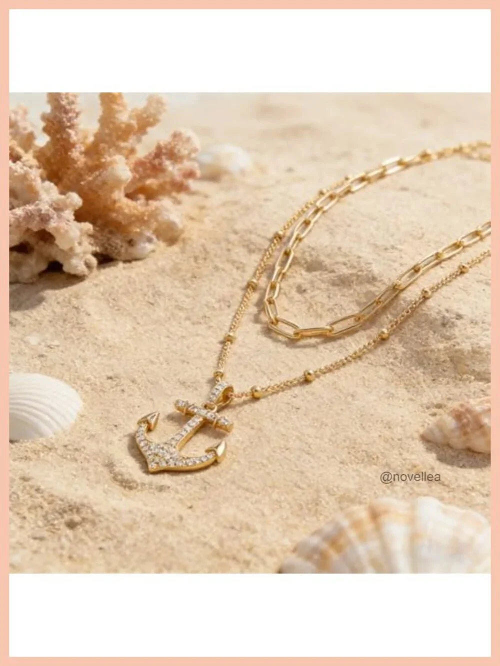 18K Gold Plated Brass 2-Piece Dainty Pendant Layered Necklace Set for Women
